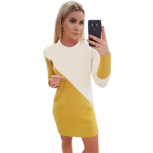 

Women's Solid Color Pullover Long Sleeve Sweater Cardigans Crew Neck Fall Winter Black Yellow