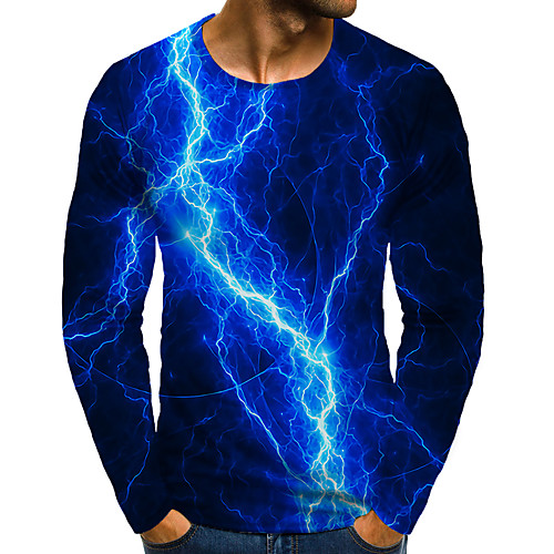 

Men's T shirt 3D Print Graphic 3D Plus Size Print Long Sleeve Daily Tops Blue