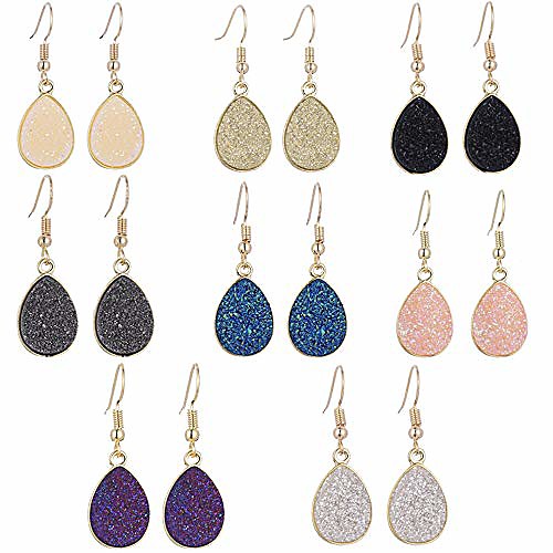 

resin druzy stud earrings for women crystal stud earrings geometry shiny druzy earring for teens girls (8pair drop earring set)