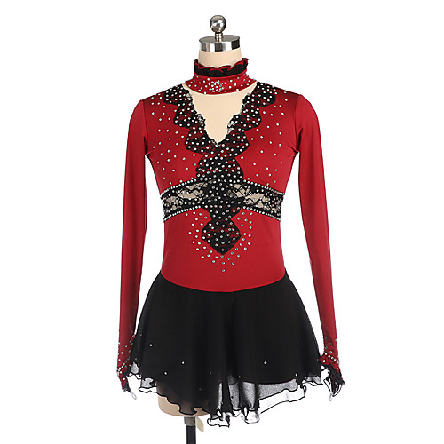 

21Grams Figure Skating Dress Women's Girls' Ice Skating Dress Red Blue Pink Spandex High Elasticity Training Competition Skating Wear Crystal / Rhinestone Long Sleeve Ice Skating Figure Skating