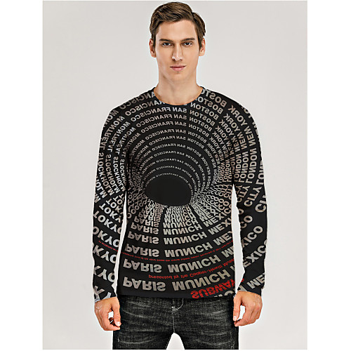 

Men's T shirt 3D Print Graphic Optical Illusion 3D Print Long Sleeve Daily Tops Black / White