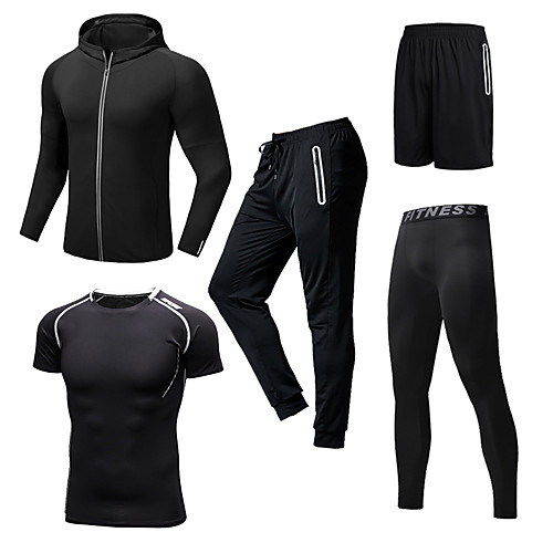 

Men's Patchwork Tracksuit Activewear Set Athletic Athleisure Long Sleeve 5pcs Front Zipper Breathable Quick Dry Moisture Wicking Fitness Gym Workout Running Walking Jogging Sportswear Normal Outfit