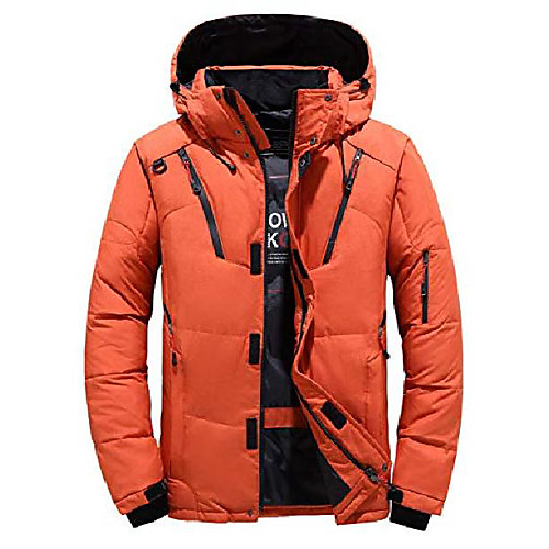 

men's winter 5 color outdoor removable hooded parka puffer down jacket (large, orange)