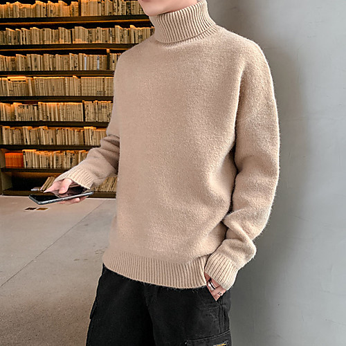 

Men's Knitted Solid Color Pullover Long Sleeve Sweater Cardigans Turtleneck Winter White Black Red