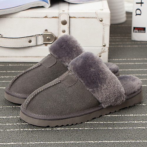 

Women's Slippers & Flip-Flops Fuzzy Slippers Indoor Slippers Flat Heel Round Toe Casual Daily Walking Shoes Cowhide Black Brown Gray