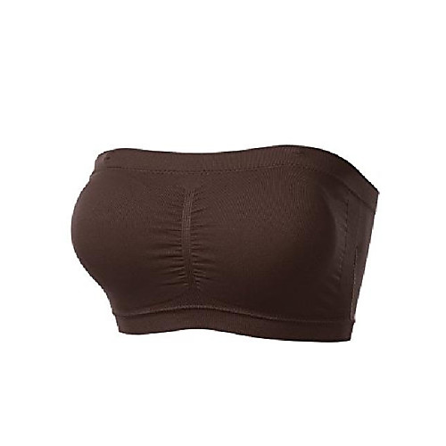 

womens basic seamless strapless padded tube top built-in-bra bandeau brown