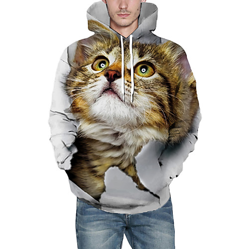 

Men's Pullover Hoodie Sweatshirt Cat Graphic 3D Front Pocket Hooded Daily 3D Print 3D Print Hoodies Sweatshirts Long Sleeve Yellow