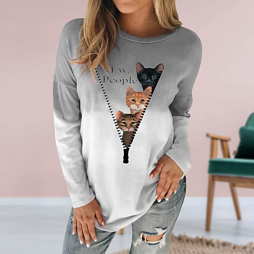 

Women's Blouse Color Gradient Tie Dye Animal Long Sleeve Print Round Neck Tops Elegant Basic Top Blue Purple Khaki