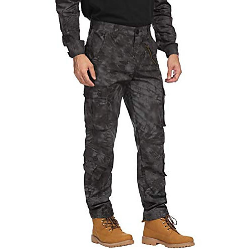 

mens' camo cargo pants with side pockets, cotton wild tactical rip-stop hunting edc trousers big&tall