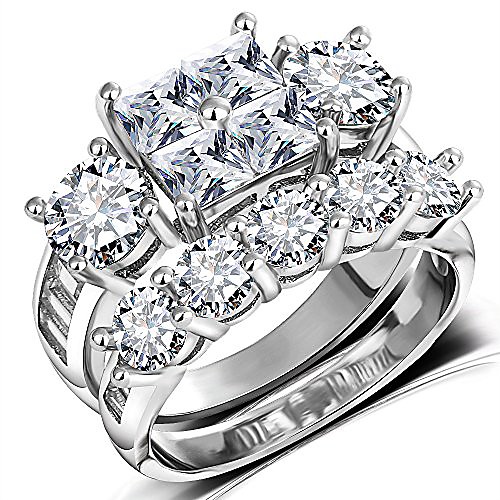 

princess wedding rings for women - brilliant cubic zirconia big engagement bridal sets size 6-9 (5)