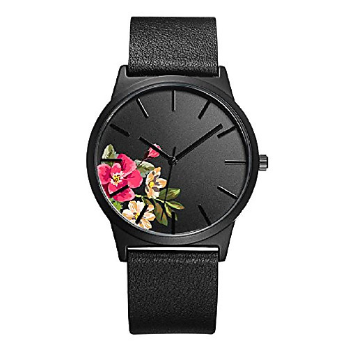 

floral printing women wrist watch genuine leather (black-a)