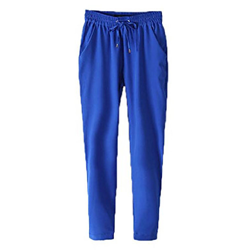 

womens elastic waist chiffon harem yoga pants drawstring trousers blue xl