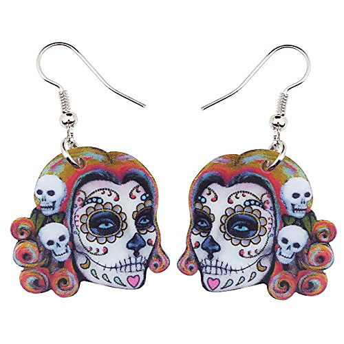 

newei acrylic halloween skeleton skull earrings drop dangle fashion jewelry for girl women gift (skull earrings b)