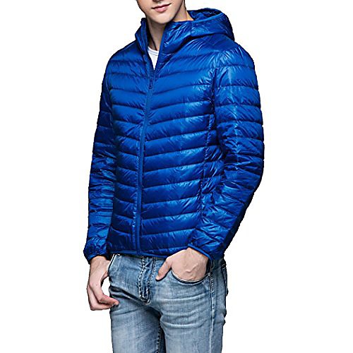 

men's casual short hooded ultra light down jacket warm outwear coat royal blue