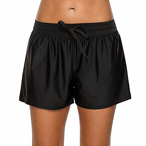 

women drawstring stretch swim shorts solid black swimming boardshorts xl