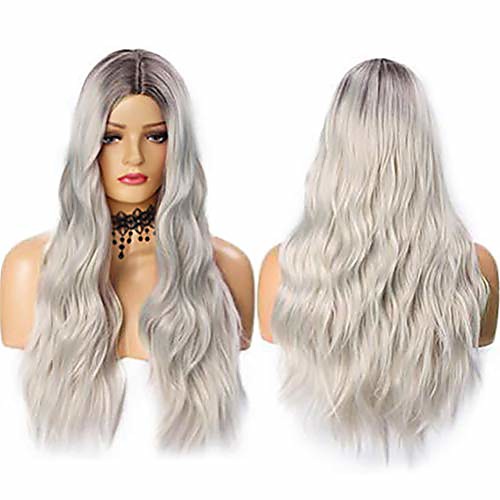 

gray ombre wig for women long kinky curly soft synthetic heat resistant fiber wigs for daily wear for cosplay