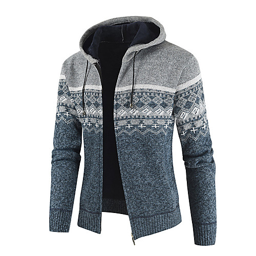 

Men's Knitted Abstract Cardigan Long Sleeve Sweater Cardigans Hooded Fall Winter Wine Light gray Dark Gray