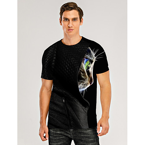 

Men's T shirt 3D Print Graphic 3D Animal Print Short Sleeve Daily Tops Black