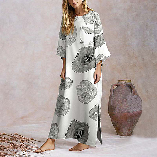 

Women's Swing Dress Maxi long Dress White Black Red Yellow Long Sleeve Print Solid Color Patchwork Print Fall Round Neck Vintage Chinoiserie Cotton 2021 S M L XL XXL 3XL 4XL 5XL