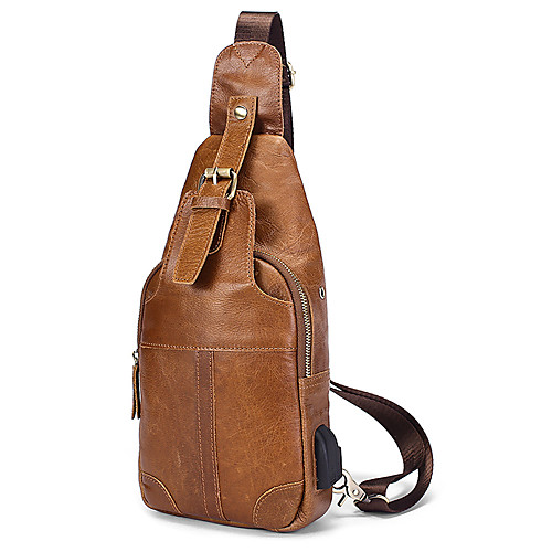 

Men's Bags Cowhide Sling Shoulder Bag Chest Bag Zipper Daily Going out 2021 MessengerBag Dark Coffee Brown