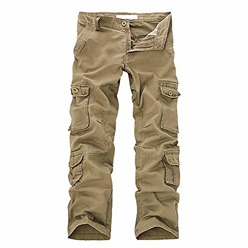 

men's outdoor pants button causal hiking mountain work military tactical cargo pants trousers with multi pocket khaki