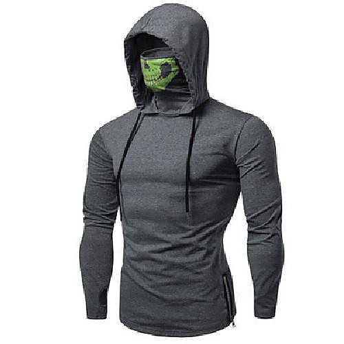 

men's long sleeve thin hoodie pullover mask skull sweatshirts slim fit hooded t-shirt tops (grey, tag 3xl =(us - xl))