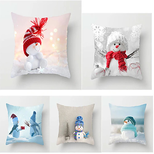 

Cushion Cover 5PCS Christamas Party Decoration Christamas Gift Linen Soft Decorative Square Throw Pillow Cover Cushion Case Pillowcase for Sofa Bedroom 45 x 45 cm (18 x 18 Inch) Superior Quality