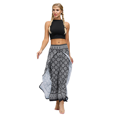 

Women's Yoga Pants Wide Leg High Split Bottoms Breathable Quick Dry Bohemian Black Yoga Fitness Gym Workout Sports Activewear / Casual / Athleisure