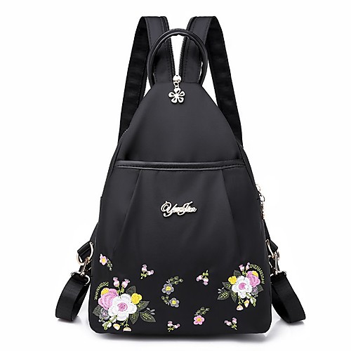 

Women's Girls' Oxford School Bag Mini Backpack Large Capacity Zipper Solid Color Daily Backpack Black Red