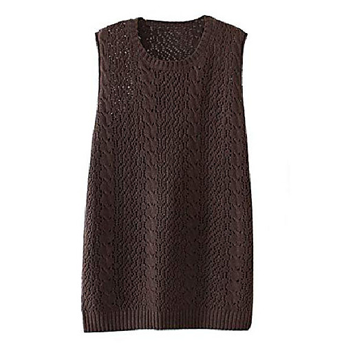 

women's round neck knit vest sweater sleeveless tops plus size brown