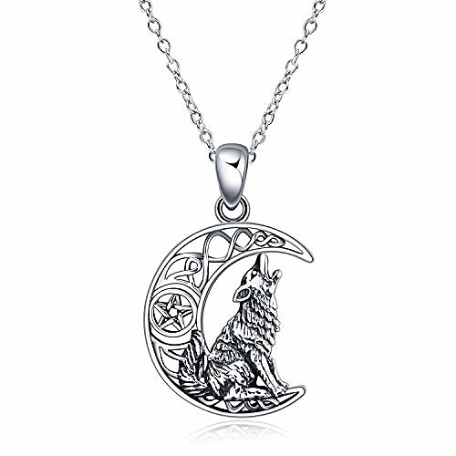

sterling silver wolf jewelry howling wolf pendant necklace for men for women, 182 (style-1)