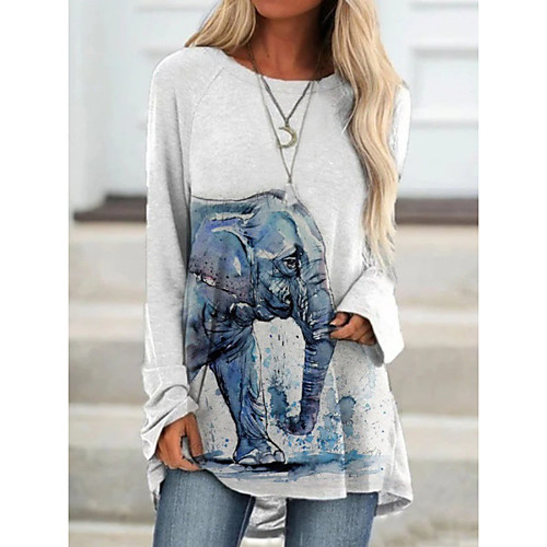 

Women's T Shirt Dress Tee Dress Short Mini Dress Gray Long Sleeve Animal Fall Round Neck Casual 2021 S M L XL XXL
