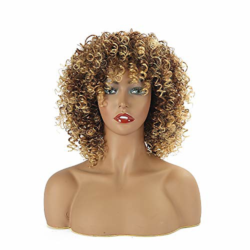 

afro wig short curly with bangs fluffy wigs synthetic afro kinky full wig heat resistant for african american women (8 color:t33/27)