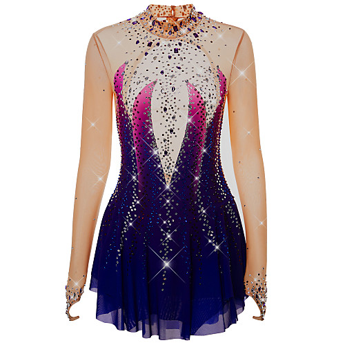 

Figure Skating Dress Women's Girls' Ice Skating Dress Purple Red Yellow Halo Dyeing Spandex High Elasticity Competition Skating Wear Warm Handmade Jeweled Rhinestone Long Sleeve Ice Skating Figure