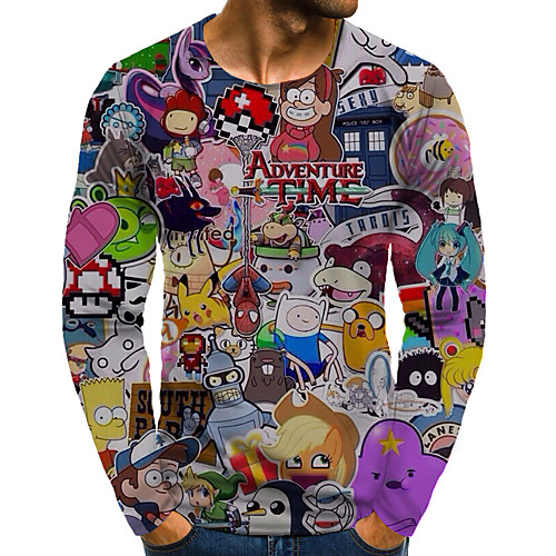 

Men's T shirt 3D Print Graphic Plus Size Print Long Sleeve Daily Tops Rainbow