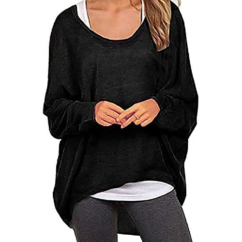 

women's long sleeve off shoulder tops casual t shirt loose knit blouse pullover black l