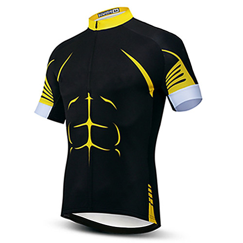 

21Grams Men's Short Sleeve Cycling Jersey Black / Yellow Bike Jersey Top Mountain Bike MTB Road Bike Cycling UV Resistant Breathable Quick Dry Sports Clothing Apparel / Stretchy