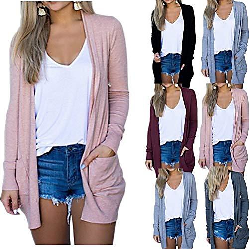 

Women's Casual Pocket Solid Color Cardigan Long Sleeve Sweater Cardigans Open Front Fall Spring Summer Light Pink Gray Black