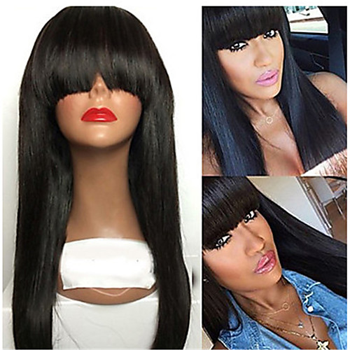 

Wigs Women African Popular Black Wigs Flat Bangs Long Straight Hair Synthetic Fiber Hair Set Wigs