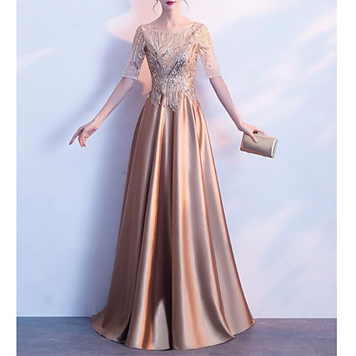 

Women's A Line Dress Midi Dress Gold Half Sleeve Solid Color Sequins Tassel Fringe Zipper Fall Spring Round Neck Elegant 2021 S M L XL XXL