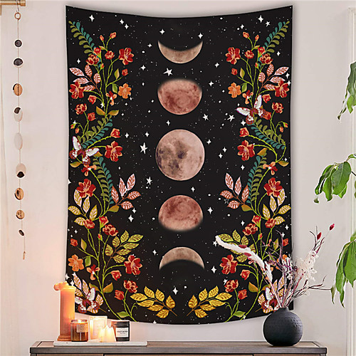 

Wall Tapestry Art Decor Blanket Curtain Picnic Tablecloth Hanging Home Bedroom Living Room Dorm Decoration Polyester Moon Flower