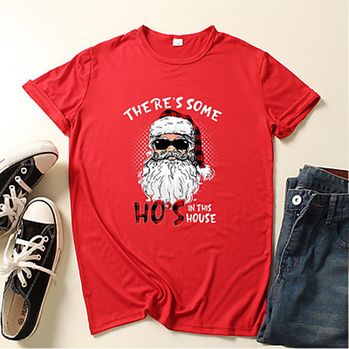 

Women's Christmas Plus Size Blouse Shirt Letter Long Sleeve Print Round Neck Tops Christmas Basic Top Black Blue Red