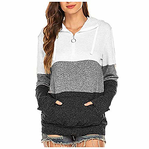 

misaky women's color block hoodie zip up patchwork long sleeve pullover hooded sweatshirt jumper with pockets(y-white, xl)