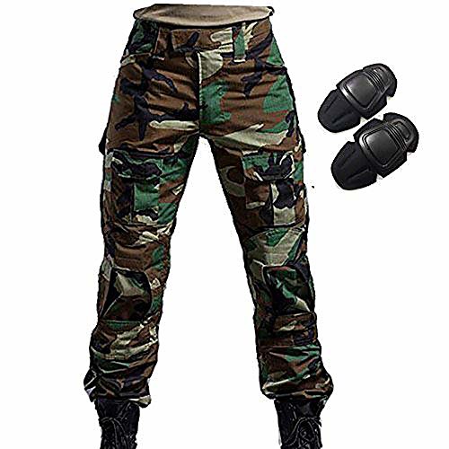 

military army tactical airsoft paintball shooting pants combat men pants with knee pads woodland (x-large)