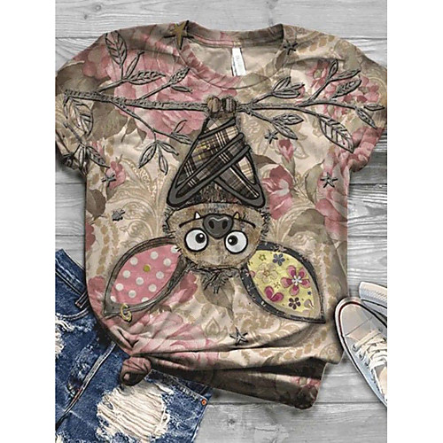 

womens cartoon cat dog donkey print t-shirt short sleeve animal printed o-neck funny graphic tee casual blouse