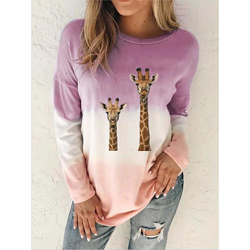 

Women's Tunic Color Gradient Tie Dye Giraffe Long Sleeve Print Round Neck Tops Basic Top Blue Purple Khaki