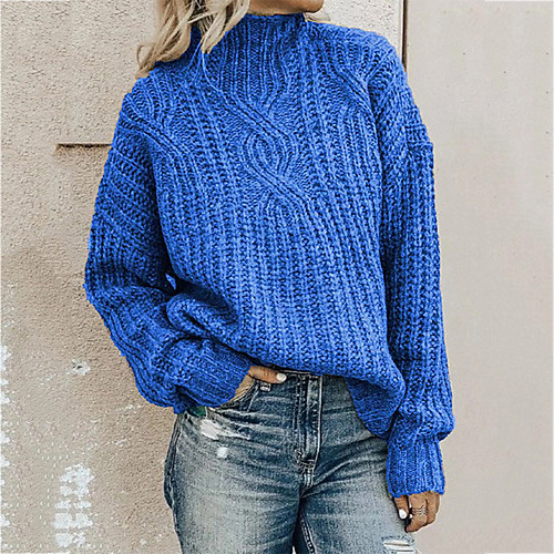 

Women's Stylish Knitted Solid Color Pullover Long Sleeve Sweater Cardigans Turtleneck Fall Winter Black Blue Blushing Pink