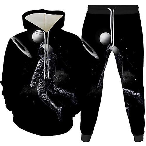 

Men's 3D Hoodies Set Graphic 3D Astronaut 2 Piece Hooded Daily 3D Print Casual Hoodies Sweatshirts Long Sleeve White Black Blue