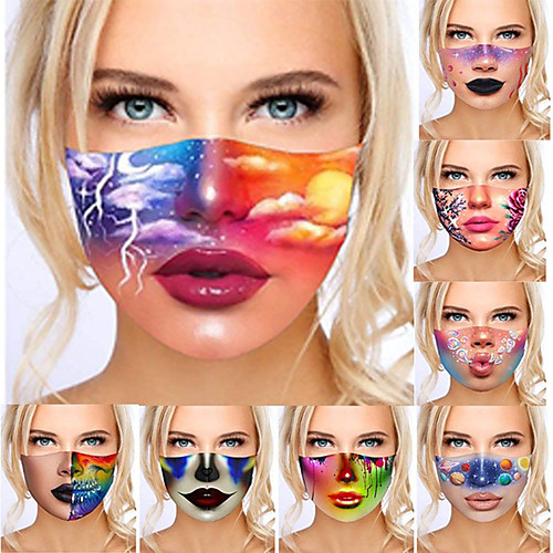 

2 pcs 3D Digital Printing Masks Dustproof And Washable Masks Sunscreen And Anti-haze Printing Masks