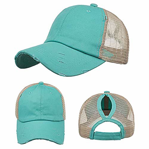 

unisex baseball cap, vintage visor cap adjustable mesh criss cross strap messy buns trucker ponycap ponytail hat for women